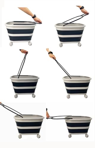 SAMMART 17L (4.5 Gallons) Collapsible Plastic Laundry Basket with Handle & Wheels-Foldable Pop Up Storage Container/Organizer with wheels-Portable Washing Tub-Space Saving (Grey/Slate Grey) - color: Grey/Slate Grey