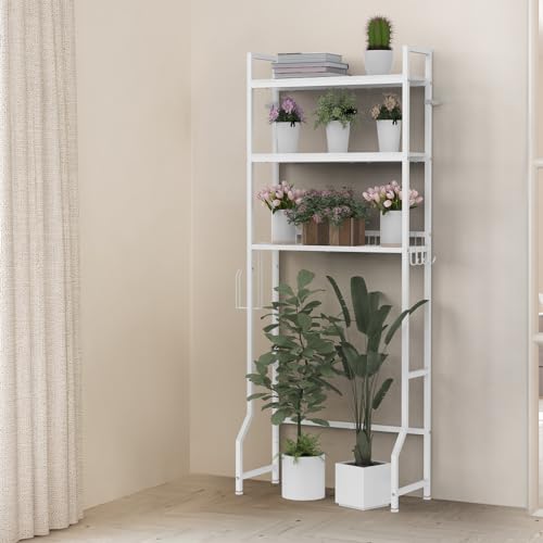 Over Toilet Bathroom Organizer with Toilet Paper Holder | White Over the Toilet Shelf, Over the Toilet Storage Cabinet, Heavy Duty Metal 3 Tier Bathroom Organizer Shelf with 3 Hooks - color: White