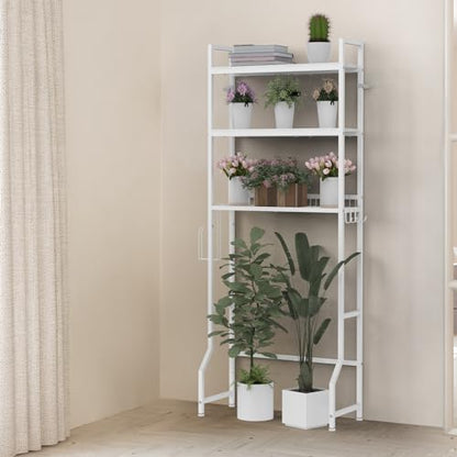 Over Toilet Bathroom Organizer with Toilet Paper Holder | White Over the Toilet Shelf, Over the Toilet Storage Cabinet, Heavy Duty Metal 3 Tier Bathroom Organizer Shelf with 3 Hooks - color: White