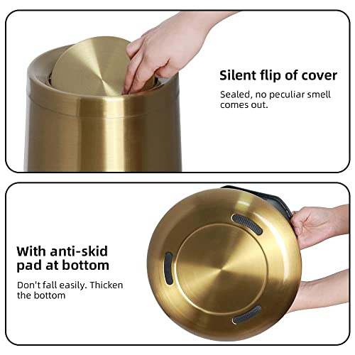 10 L/3 Gallen,Gold Small Trash Can for Bathroom,Brushed Stainless Steel Garbage Can with Flipping Lid,for Bathroom,Living Room,Bedroom,Hotel,Conference Room(Gold) - color: Gold