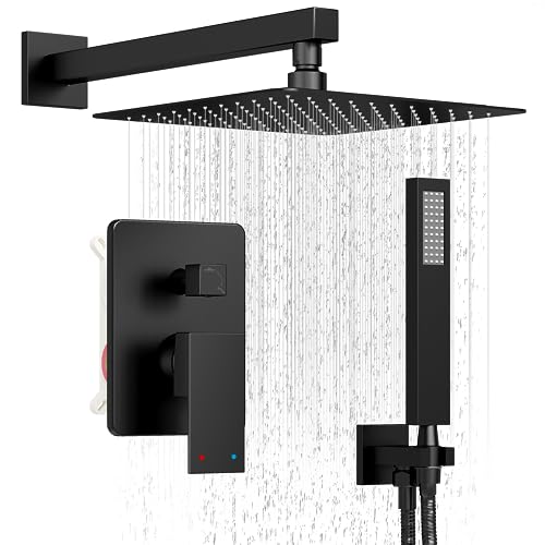 10" Rain Shower System with Handheld & Valve, Matte Black | Wall-Mounted High-Pressure Shower Faucet Combo Set, 10-Inch Rain Shower Head with Handheld Spray,Includes Valve and Trim Kit - color: Matte Black 10