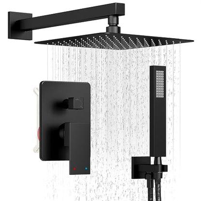 10" Rain Shower System with Handheld & Valve, Matte Black | Wall-Mounted High-Pressure Shower Faucet Combo Set, 10-Inch Rain Shower Head with Handheld Spray,Includes Valve and Trim Kit - color: Matte Black 10