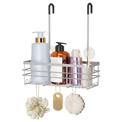 HapiRm Hanging Shower Caddy Organizer - No Drilling Shower Organizer with Hooks, Rustproof & Waterproof 304 Stainless Steel Bathroom Shelves - Silver (1 Basket) - color: Silver-1 Basket