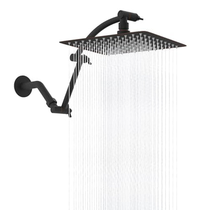 Hibbent 10'' Rain Shower Head with 16'' Extension Arm, Oil Rubbed Bronze | cUPC Certified High Pressure Rainfall Showerhead with Solid Brass Adjustable Shower Head Extension Arm, Fixed Showerheads - color: Oil Rubbed Bronze, style: Square 10''