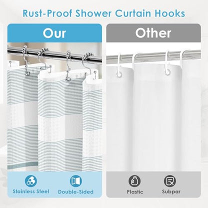 3 in 1 Shower Curtain and Liner,72 x 72 inch, Teal Geometric | Modern Striped Shower Curtain and PEVA Liner Set with 12 Rust-Resistant Metal Hooks, Waterproof Fabric Curtains for Bathroom - color: Teal