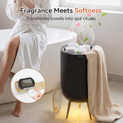 Towel Warmer Black Bath Towel Warmers for Bathroom – Adjustable Timer, Ambient Light, Relaxation Mode, Auto Shut Off & Safety Lock – Fits Two 40"x70" Towels, Bathrobes, Blankets