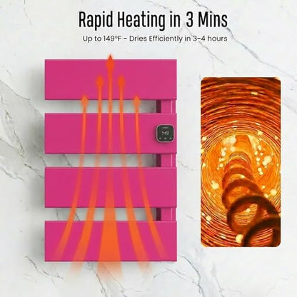 4 Panel Pink Heated Towel Rack for Bathroom Towel Warming | Fast-heat in 2-3 minutes. Dry towels in 4 hours. Smart thermo control and precise timer, Work with Smart Plug. - size: 4 Panel