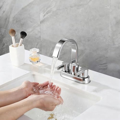 Bathroom Sink Faucet 3 Hole Chrome, 4 Inch Centerset | 360 Degree Swivel Waterfall Spout, Stainless Steel Bathroom Faucet for Sink 3 Hole, with Pop Up Drain, Chrome Bathroom Faucet - color: Chrome