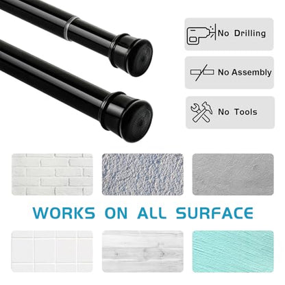 No Sectional Assembly Tension Curtain Rod 56-104 Inch | 1" Diameter Spring Long Adjustable Shower Curtain Rods for Bathroom Windows Closet No Drilling No Rust, Black - color: Black, size: 56-104Inch, No Assembly