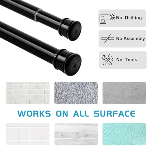 2 Pack No Sectional Assembly Tension Curtain Rods 56-104 Inch | 1" Diameter Spring Long Adjustable Shower Curtain Rods for Bathroom Windows Closet No Drilling No Rust, Black - color: Black, 2Pack, size: 56-104Inch, No Assembly