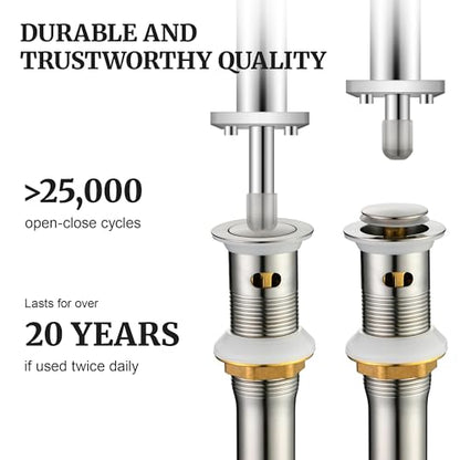 Pop up Sink Drain Stopper for Bathroom Vessel Vanity Sink Art Basin Brushed Nickel, Small Cap with Overflow, Metal Pop up Drain Strainer with Detachable Basket Stopper (Pack of 2) - color: Brushed Nickel, size: With Overflow (Pack of 2)