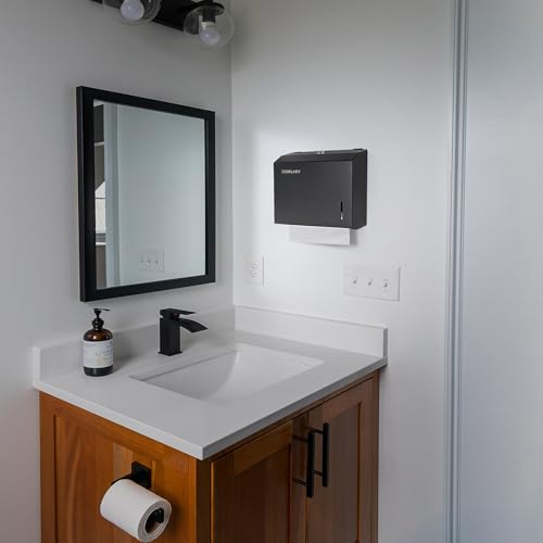 Gorlary Wall Mount Commercial Paper Towel Dispenser, Black, Lockable | Durable Stainless Steel, C-Fold Multifold Trifold Paper Towel Holder, Hand Paper Tissue Holder for Bathroom, Office - color: Small-black
