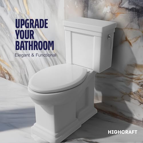 HIGHCRAFT Premium Elongated Toilet Seat with Slow-Close Design, Adjustable Hinges & Quick Removal Mechanism - Plastic Toilet Seat - Fits Standard Elongated Toilets - Oval Toilet Seat in White - color: White, size: Elongated