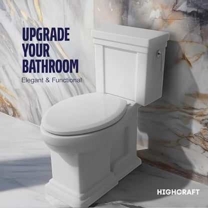 HIGHCRAFT Premium Elongated Toilet Seat with Slow-Close Design, Adjustable Hinges & Quick Removal Mechanism - Plastic Toilet Seat - Fits Standard Elongated Toilets - Oval Toilet Seat in White - color: White, size: Elongated