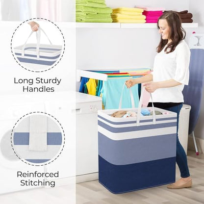 StorageRight Laundry Basket Hamper Large Collapsible Laundry Hamper with Easy Carry Handles，Freestanding Clothes Hampers for Laundry, Bedroom, Dorm, Clothes, Towels, 100L, Gradient Blue | Freestanding Clothes Hampers, Foldable design, with Easy Carry Hand