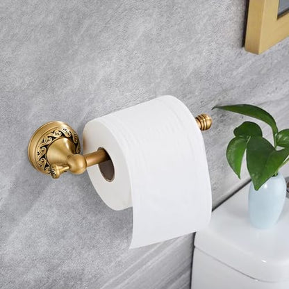 Antique Brass Toilet Paper Holder Towel Ring, Brushed Brass Towel Holder Toilet Paper Roll Holder, Rustic Towel Rack Bathroom Accessories Set Hardware 2 Pieces Farmhouse Wall Mounted - color: Brass
