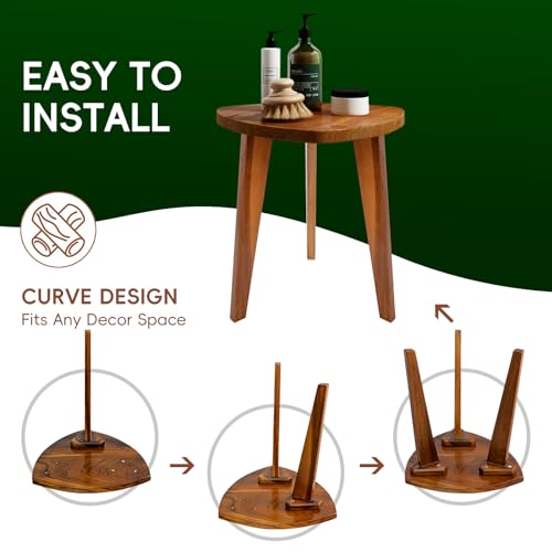 Teak Shower Stool and Foot Rest, Solid Wood Stool Near Bathtub, Small Stool, Plant Stool for Living Room, Bathroom, Bedroom