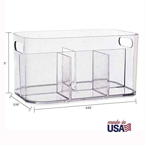 STORi Bliss 5-Compartment Plastic Cosmetics Storage Organizer, Set of 2 | Clear | Rectangular Divided Makeup Bin & Vanity Caddy with Pass-Through Handles | Round Corner Design | Made in USA - size: 2 Pack