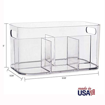 STORi Bliss 5-Compartment Plastic Cosmetics Storage Organizer, Set of 2 | Clear | Rectangular Divided Makeup Bin & Vanity Caddy with Pass-Through Handles | Round Corner Design | Made in USA - size: 2 Pack