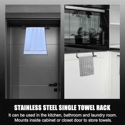 SHOWERORO 2pcs Black Stainless Steel Towel Bars No-Drill Over Door Towel Holders 36cm Large Bathroom and Kitchen Wall-Mounted Storage Racks