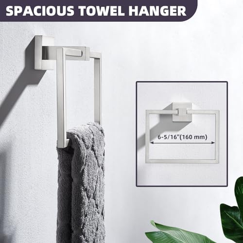 Square Towel Ring for Bathroom, Brushed Nickel, 304 Stainless Steel | 180° Swivel Towel Holder, Easy Towel Access, Spacious 6.3" Inner Ring, Easy Drilling Wall Mounted for Sink Vanity Kitchen - color: Brushed Nickel