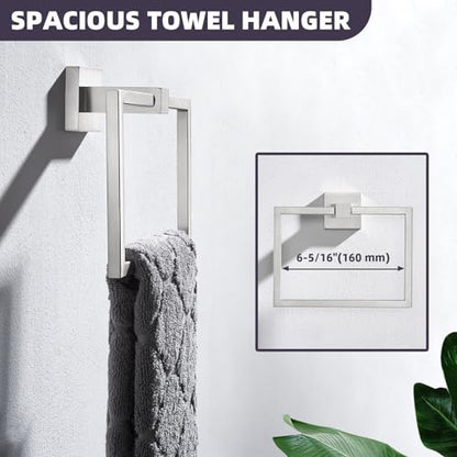 Square Towel Ring for Bathroom, Brushed Nickel, 304 Stainless Steel | 180° Swivel Towel Holder, Easy Towel Access, Spacious 6.3" Inner Ring, Easy Drilling Wall Mounted for Sink Vanity Kitchen - color: Brushed Nickel