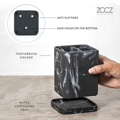 Toothbrush Holder, Countertop Marble Look Electric Toothbrush Toothpaste Makeup Brush and Razor Holder Stand Bathroom Organizer with Detachable Tray - color: 2. Black Marble