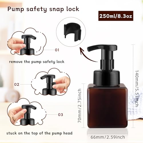 3 Pack Foaming Soap Dispenser Empty Plastic Foam Pump Bottle Refillable Foam Soap Bottle Dispenser for Shampoo Liquid Soap Face Wash (Brown, 250ml/8.3oz) - color: Brown, size: 250 ml