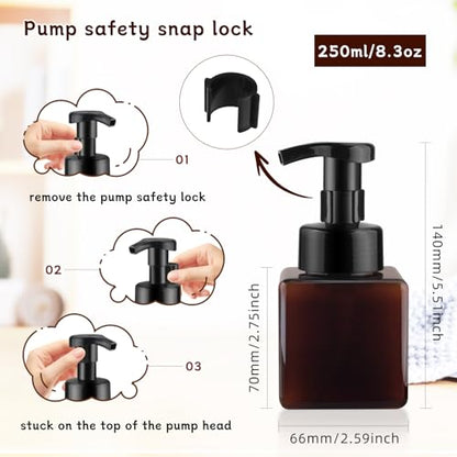 3 Pack Foaming Soap Dispenser Empty Plastic Foam Pump Bottle Refillable Foam Soap Bottle Dispenser for Shampoo Liquid Soap Face Wash (Brown, 250ml/8.3oz) - color: Brown, size: 250 ml