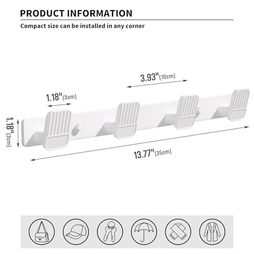 Coat Rack Wall Mount Coat Hooks - White Hook Rack with 4 Hooks Aluminum Wall Rack Hooks for Hanging Coat Hat Bag Towel Hanger Rustproof Coat Holder - color: White, size: Square 4 Hooks 1 Pack