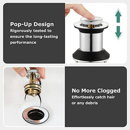 All Metal Bathroom Sink Drain Without Overflow, Vessel Sink Drain Lavatory Vanity Pop Up Drain Stopper 304 Stainless Steel & Brass Strainer Basket, Chrome, 2108601 - color: Chrome, style: Without Overflow