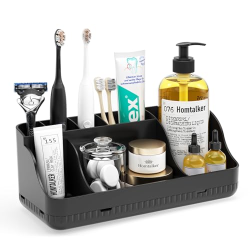 Bathroom Counter Organizer and Storage, 7 Slots Detachable Toothbrush Holders for Bathrooms, Anti-Slip Electric Toothbrush and Toothpaste Holder Countertop Vanity Organizer Accessories for Adults Kids - color: Black