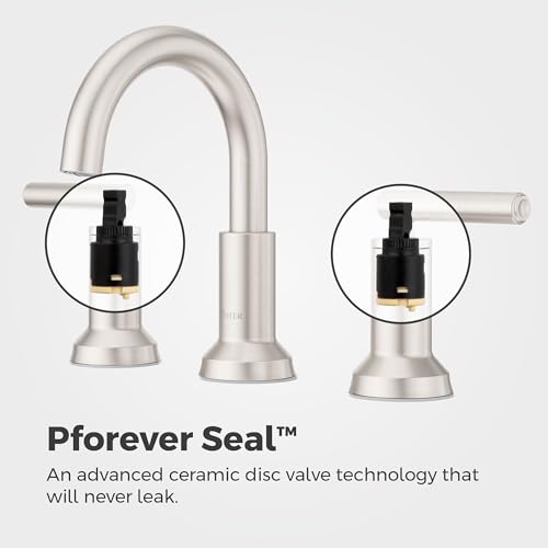 Pfister Capistrano Widespread Bathroom Sink Faucet 2 Handle 3 Hole Brushed Nickel Vanity Faucet with Push & Seal Drain TiteSeal Mount NSF Certified Bath Fixture LF049CSOGS - color: Spot Defense Brushed Nickel, size: 1 Pack