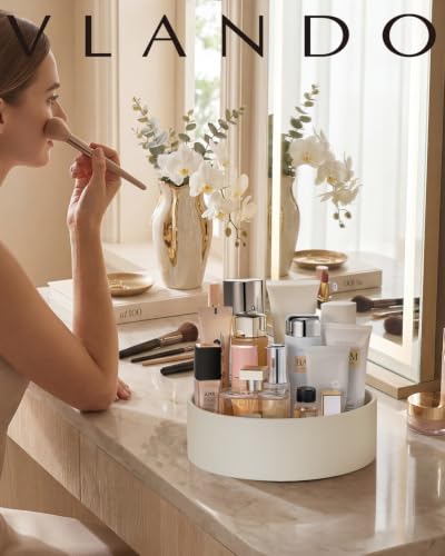 VLANDO360° Makeup Organizer,PU Leather Vanity Tray for Skincare | Rotating Vanity Organizer,Holds Perfume,Makeup,Nail Polish,Daily Essentials on Bathroom Countertop,Dresser,Cream White - color: Cream White