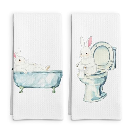 Bunny Funny Easter Hand Towels Set of 2, Bunny Gifts Kids Hand Towel, Cute Easter Animal Rabbit Decorative Towels for Bathroom Washroom Toilet, Funny Rabbit Kids Bathroom Decor, 16x24in - color: Easter