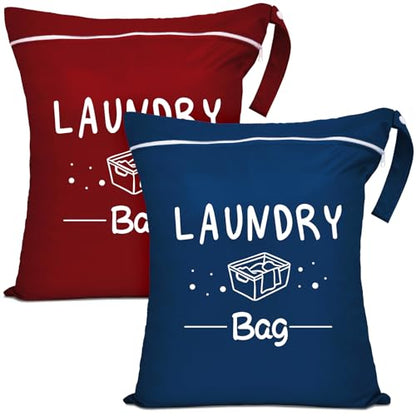 2 Pcs Large Travel Laundry Bags - Waterproof Wet Dry Bags for Gym Clothes, Swimming, Yoga (Wine+Navy) - color: Wine+Navy
