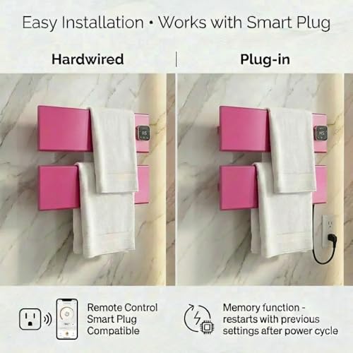 2 Panel Pink Heated Towel Rack for Bathroom Towel Warming | Fast-heat in 2-3 minutes. Dry towels in 4 hours. Smart thermo control and precise timer, Work with Smart Plug. - size: 2 Panel