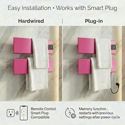 2 Panel Pink Heated Towel Rack for Bathroom Towel Warming | Fast-heat in 2-3 minutes. Dry towels in 4 hours. Smart thermo control and precise timer, Work with Smart Plug. - size: 2 Panel