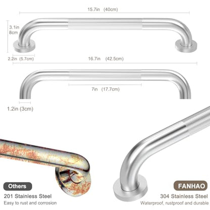 FANHAO 2 Pack Shower Grab Bar, 16 Inch Stainless Steel Bathroom Grab Bar with Anti-Slip Knurled Grip, Heavy Duty Shower Handle Bath Handle, Safety Bars for Elderly or Handicapped (Brushed) - color: Brushed