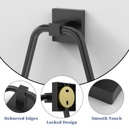 RUACQ Towel Ring, Hand Towel Holder for Bathroom Wall, Matte Black | Wall Mounted Hand Towel Bar, 304 Stainless Steel Towel Hanger, Square Base, Geometric Towel Holder Design, Modern, Heavy Duty - color: Matte Black
