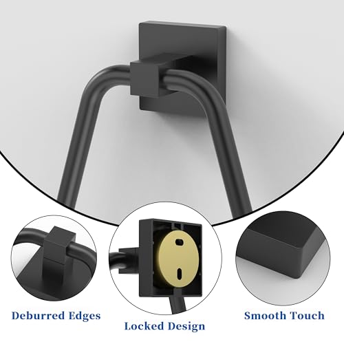 RUACQ Towel Ring, Hand Towel Holder for Bathroom Wall, Matte Black | Wall Mounted Hand Towel Bar, 304 Stainless Steel Towel Hanger, Square Base, Geometric Towel Holder Design, Modern, Heavy Duty - color: Matte Black