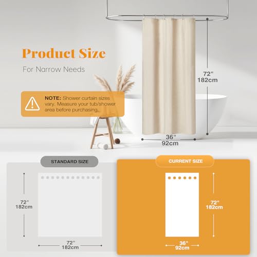 Stall Linen Textured Waterproof Shower Curtain Set, 36x72, Beige/Cream | Half Size, 230GSM Polyester, Heavy Duty Fabric, Weighted Hem, 6 Plastic Hooks, Modern Luxury Hotel Style, Machine Washable - color: A - Cream, size: 36"W x 72"L (Pack of 1)