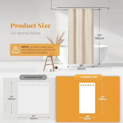 Stall Linen Textured Waterproof Shower Curtain Set, 36x72, Beige/Cream | Half Size, 230GSM Polyester, Heavy Duty Fabric, Weighted Hem, 6 Plastic Hooks, Modern Luxury Hotel Style, Machine Washable - color: A - Cream, size: 36"W x 72"L (Pack of 1)