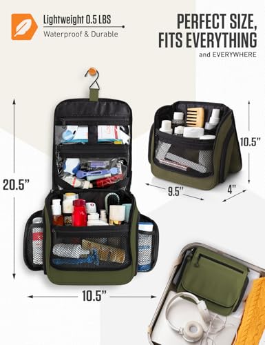 VENTURE 4TH Hanging Travel Toiletry Bag, 18 Compartments - Dark Green | Hangs on rails, hooks or doors; stands upright. Removable TSA pouch. Water-resistant Nylon 290D Twill, reinforced stitching. - color: Dark Green