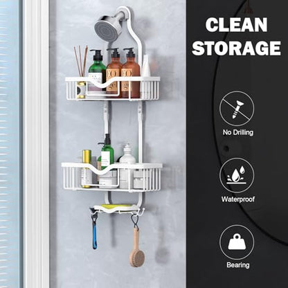 Shower Caddy Hanging, Bathroom Shower Rack, Bathroom Organizer with Soap Dish, Over The Showerhead Caddy with Hooks for Razor/Sponge, Soft White (Assembly Required) - color: Soft White