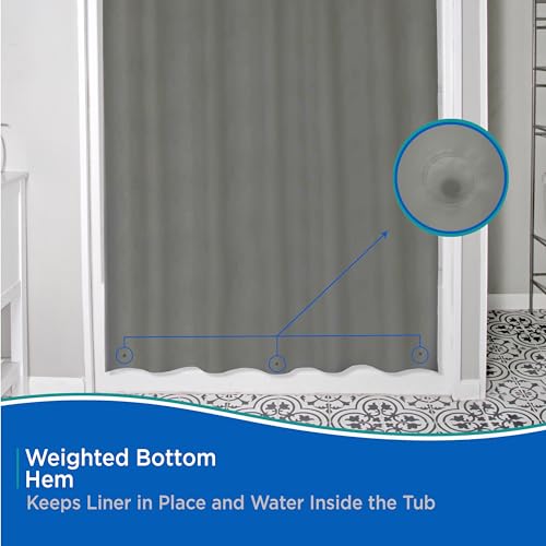 Kenney KN41439 Medium Weight 5 Gauge Waterproof PEVA Shower Curtain Liner with Rust-Resistant Metal Grommets and Weighted Magnetic Hem for Bathroom, 70" W x 72" H, Gray, 1-Pack - color: Grey, size: 70"W x 72"L (Pack of 1)