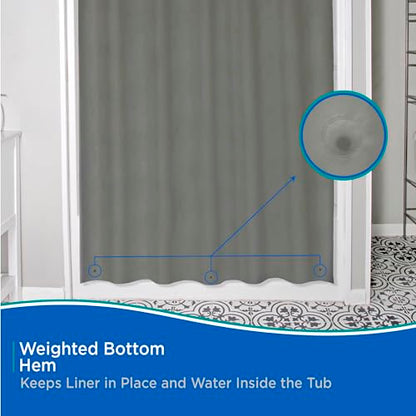 Kenney KN41439 Medium Weight 5 Gauge Waterproof PEVA Shower Curtain Liner with Rust-Resistant Metal Grommets and Weighted Magnetic Hem for Bathroom, 70" W x 72" H, Gray, 1-Pack - color: Grey, size: 70"W x 72"L (Pack of 1)