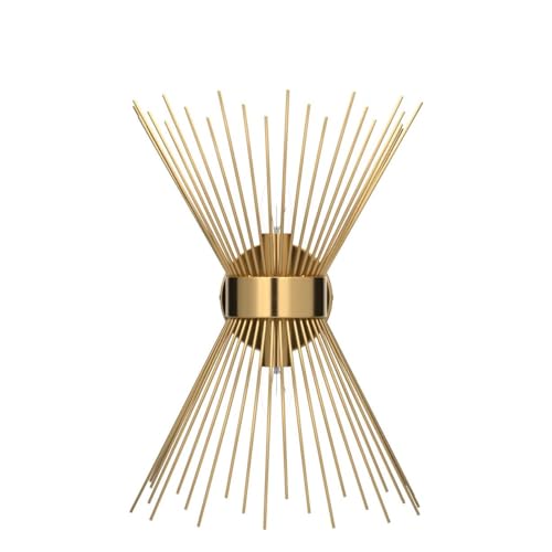 2-Light Bathroom Vanity Light, Mid-Century Modern Starburst Gold Wall Sconce, Bedside Electroplate Brass Wall Light Fixture, Wall Lamp for Powder Room Bedroom Bathroom Hallway Entryway, Set of Two
