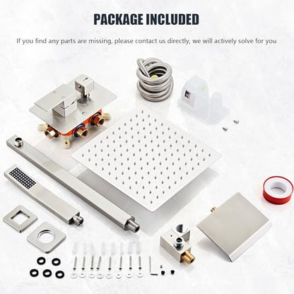 Shower Faucet Set with Tub Spout, Brushed Nickel Rainfall Shower System Complete Wall Mounted for Bathroom with 10 Inch Square Shower Head and Handheld Shower Head Rain Mixer Combo Set - color: Brushed Nickel, style: 10 Inch with Tub Spout