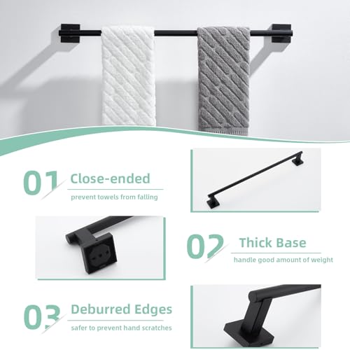 Suyar Bathroom Hardware Set Matte Black, Bathroom Accessories 4 Pieces | Include Robe Hook, Toilet Paper Holder, Hand Towel Holder, Towel Bar, SUS304 Stainless Steel, Wall Mounted - color: Matte Black